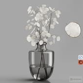 H24 Dark gray tinted glass vase with Lunaria