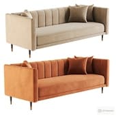 Beige Velvet Click Clack Sofa Bed - Seats 3 - Mabel