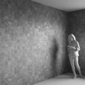 the porcelain tile wall is dark
