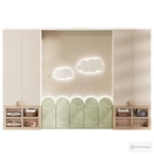 a shelving cabinet with a padded panel for a children's room