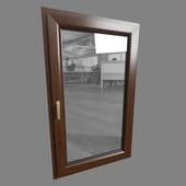 brown metal-plastic window