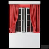 red curtains with an open window