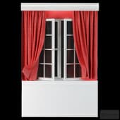 red curtains with an open window