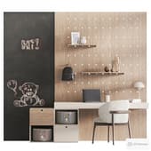 a work area with a slate and a wooden panel for a children's room