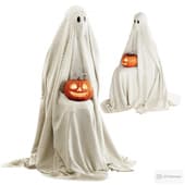 halloween decor sitting ghost with pumpkin