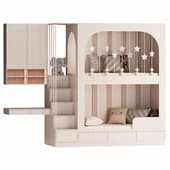 custom-made children's room furniture with two beds and a work space of 3