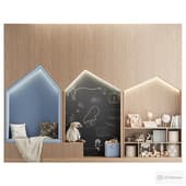 a play area with niches in the form of houses