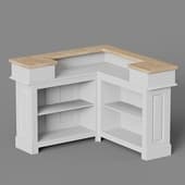 the bar is a corner bar with a wooden tabletop in a classic style