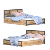 a bed with a wooden headboard