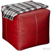 Moroccan Leather Pouf Ottoman Square Red