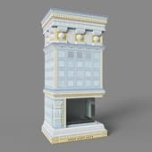 byzantine tiled fireplace with l-shaped glass firebox