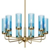 Jhandelier Hans Agne Jakobsson Brass Blue Glass Tube Chandelier