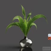 H18 gray tinted bubble glass drop vase with Fern