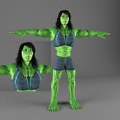 female superhero-muscular, inspired by the hulk
