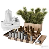 new year's decorative set with chess and pine branches