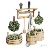 a set for baths and saunas with brooms and fragrant herbs.