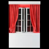 red curtains with an open window