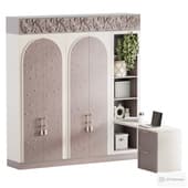 a shelving cabinet with a workplace for children 6
