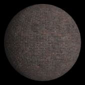 the brick is brown, rough, worn, light grout. bricks violet worn light mortar