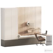 minimalistic workplace and closet