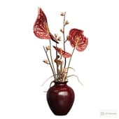 bouquet of anthriums and foxglove in a vase.