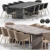 Gwen Chair Khaki Velvet and Longhi Mouth Dining Table