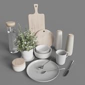 kitchen set, with eucalyptus and water