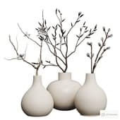 a set of branches in decorative vases.