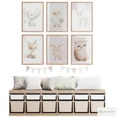 a bedside table for a nursery with the organization of toy storage