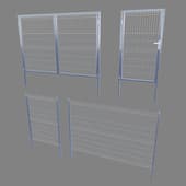 a section of a metal fence with a gate and a gate