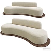 Modern White Velvet 5 Seaters Curved Sofa with Low Back Wooden Base