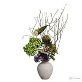bouquet of anthuriums, black elderberry and protea in a vase.