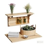bath and sauna set with fragrant herbs, herbal essences and maple broom.